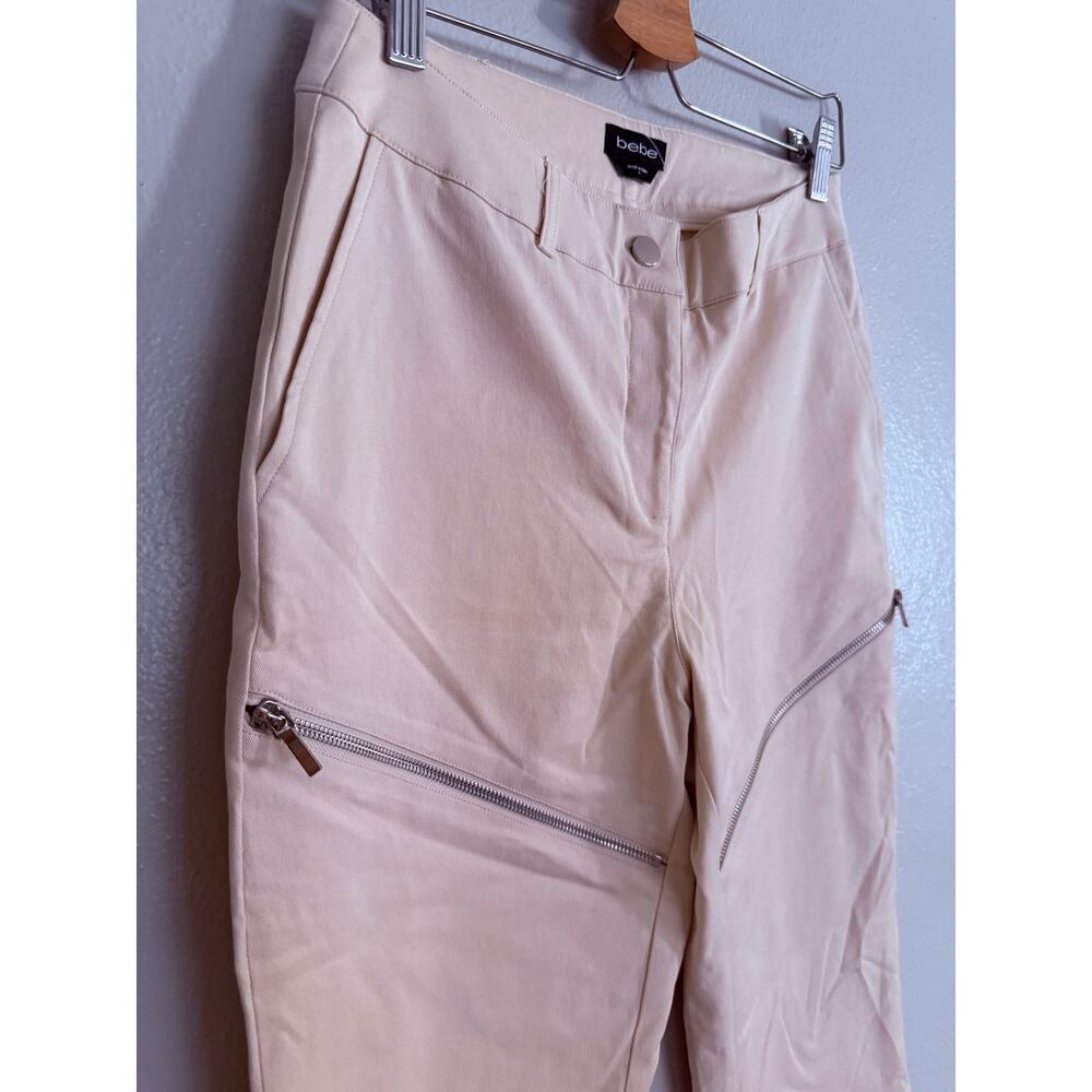 BEBE new Natural Waist Zipper Detail beige cream mini bootcut pants trousers - Picture 9 of 11